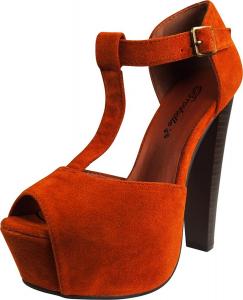 Breckelles Women's BRINA Peep Toe High Heel T-Strap Platform Sandals
