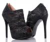 Fashion Peep Toe Lace Rhinestones Blink Platform W/back Zipper Open-toe Womens High Heels Shoes