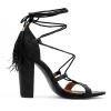 uxcell Women Chunky High Heel Tassel Closure Lace Up Sandals