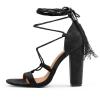 uxcell Women Chunky High Heel Tassel Closure Lace Up Sandals