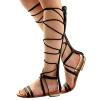 Alexis Leroy Women's Gladiator Wrap Knee High Strappy Lace Up Flat Sandal