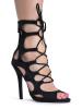 Lace Up Gladiator High Heel - Peep Toe Suede Shoe - Sexy Dress Cut Out Sandal Heel
