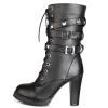 Susanny Women's Mid Calf Leather Boots High Heel Lace Up Military Buckle Motorcycle Cowboy Ankle Booties