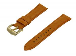 Crocodile Grain Padded Italian Calfskin Leather Watch Band With Polished Gold Buckle