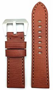 24mm, Brown, Panerai Style, Smooth Leather Watch Band