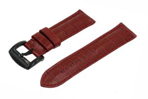 Crocodile Grain Padded Italian Calfskin Leather Watch Band With Polished Black Buckle
