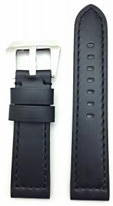 22mm, Black, Panerai Style, Smooth Leather Watch Band