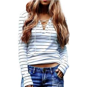 Long Sleeve Tops JUNKE Women Stripe T-Shirt Blouse