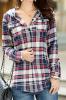 AsherFashion Women Classic Long Sleeves Cotton Hoodie Button-up Plaid Shirts