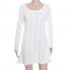 Franterd Women's Plain A Line Cable Long Sleeve Knit Sweater Mini Dress (S, White)