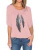 Haola Womens Funny Printed Feather Graphic T Shirts Loose Tops Juniors Tees