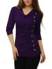 Allegra K Women Cowl Neck Long Sleeves Buttons Decor Ruched Top