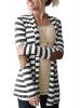 OURS Women's Elbow Patch Long Sleeve Shawl Collar Striped Open Front Cardigan Sweater…