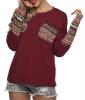 POGTMM Women Long Sleeve O-Neck Patchwork Casual Loose T-shirt Blouse Tops
