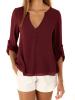 POSESHE Women's V-Neck Button Detail Dip Back Solid Blouse Top