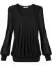 Timeson Women's Long Sleeve Scoop Neck Pleated Front Fitted Blouse