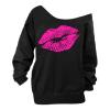 AJ FASHION Women's Sexy Pullover Lips Print Casual Off the Shoulder Slouchy Shirt