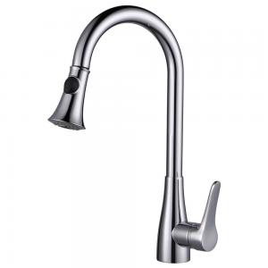 KES L6910 Solid Brass Singel Lever High Arc Pull Down Kitchen Faucet with Retractable Pull Out Wand, Swivel Spout, Chrome