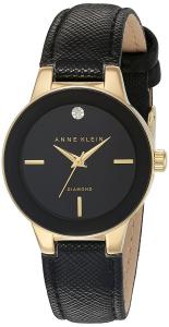 Anne Klein Women's AK/2538BKBK Diamond-Accented Dial Gold-Tone and Black Strap Watch