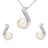 EleQueen 925 Sterling Silver CZ AAA Button Cream Freshwater Cultured Pearl Elegant Bridal Jewelry Necklace Earrings Set