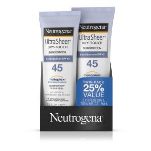 Neutrogena Ultra Sheer Dry-Touch Sunscreen Broad Spectrum SPF 45, 3 Fl. Oz, Pack Of 2