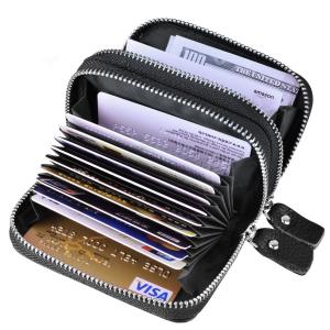 Best RFID Blocking Wallet for Men and Women, Credit Card Wallet for Travel and Work, for Business Cards, and Driver License, Genuine Leather Accordion Zipper Wallet for Bank Cards and Money Black02