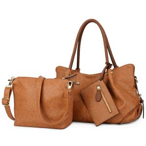 UTO Women Handbag Set 3 Pieces Bag PU Leather Tote Small Shoulder Purse Bags Wallet Strap