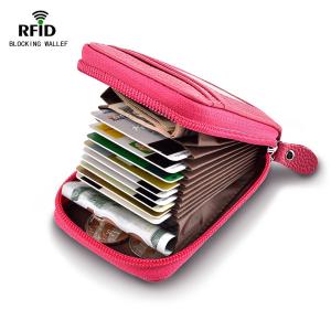 Accordion Style Wallet for Men and Women, RFID Blocking Card Holder for Travel and Work, for Business Cards, and Driver License, Genuine Leather Wallet for Credit Card and Money Small Rose Red