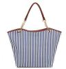 coolcoo2 Fashion Stripe Design Women Street Snap Candid Tote Single Shoulder Canvas Bag Handbag Blue