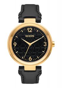 Nixon Chameleon Leather Women's Watch Gold/ Black/ Stamped