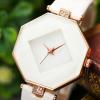 Top Plaza Women Fashion White PU Leather Wrist Watch Rhombus Rhinestone Rose Gold Case Non Scale Analog Quartz Watch