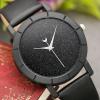 Top Plaza Fashion Womens Flash Power Dial Moon Second Hand Non-Scale Black Case Leather Band Analog Quartz Wrist Watch - Black
