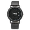 Top Plaza Fashion Womens Flash Power Dial Moon Second Hand Non-Scale Black Case Leather Band Analog Quartz Wrist Watch - Black