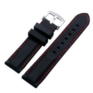 YISUYA Black 24mm Rubber Silicon Silicone Stainless Steel Pin Buckle Waterproof 2.4cm Watch Strap Band Red Rope for Watches