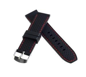 Sanwa 22mm Black and Red Genuine Silicone Watch Band Universal Strap Waterproof Sport