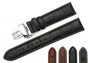 iStrap Calf Leather Padded Replacement Watch Band W/ Push Button Deployment Buckle Color & Width (18mm,19mm, 20mm,21mm,22mm or 24mm)