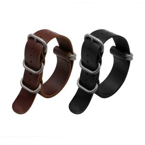 2pc 20mm Nato Ss Leather Strap Black , Brown Leather Replacement Watch Strap with silver clasp