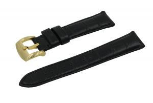Crocodile Grain Padded Italian Calfskin Leather Watch Band With Brushed Gold Buckle
