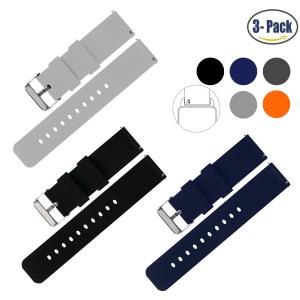 Vetoo 22mm Quick Release Watch Bands, Silicone Watch band with Adjustable Metal Clasp, Pack of 3