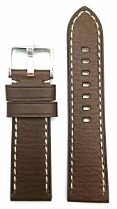 24mm, Dark Brown Leather, Panerai Style, Thick White Stitches Watch Band