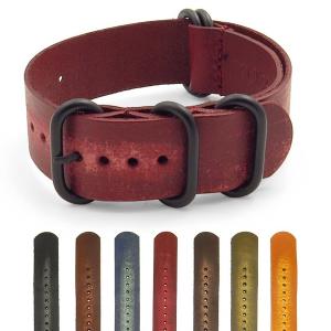 StrapsCo Distressed Vintage Style Leather G10 Nato Zulu Watch Strap w/ Black Rings