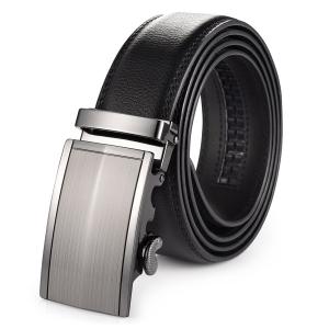 Vbiger Men's Leather Belt Sliding Buckle 35mm Ratchet Belt Black