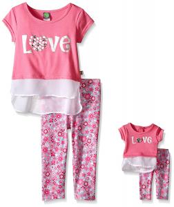 Dollie & Me Girls' Knit Mock Layered Tank with Tunic and Floral Legging Set