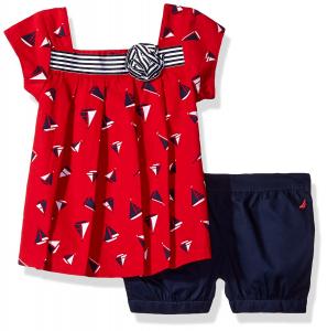 Nautica Girls' Boat Print Top with Woven Short Set