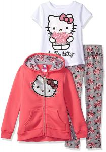 Hello Kitty Girls' 3 Piece Zip up Hoodie Legging Set with T-Shirt and Printed Leggings