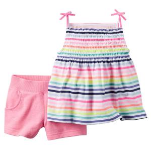 Carter's Little Girls' 2-Piece Top & Short Set (4T, Pink Stripes)