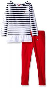 Nautica Girls' Striped Knit Top with Bow and Fashion Leggings Set