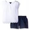 Nautica Girls' Knit Top with Scallop Edge Detail and Dot Woven Short Set