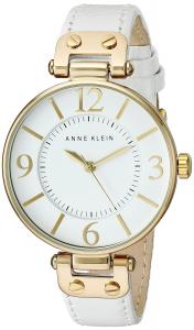 Anne Klein Women's 109168WTWT Gold-Tone and White Leather Strap Watch
