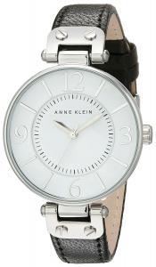 Anne Klein Women's 109169WTBK Silver-Tone and Black Leather Strap Watch